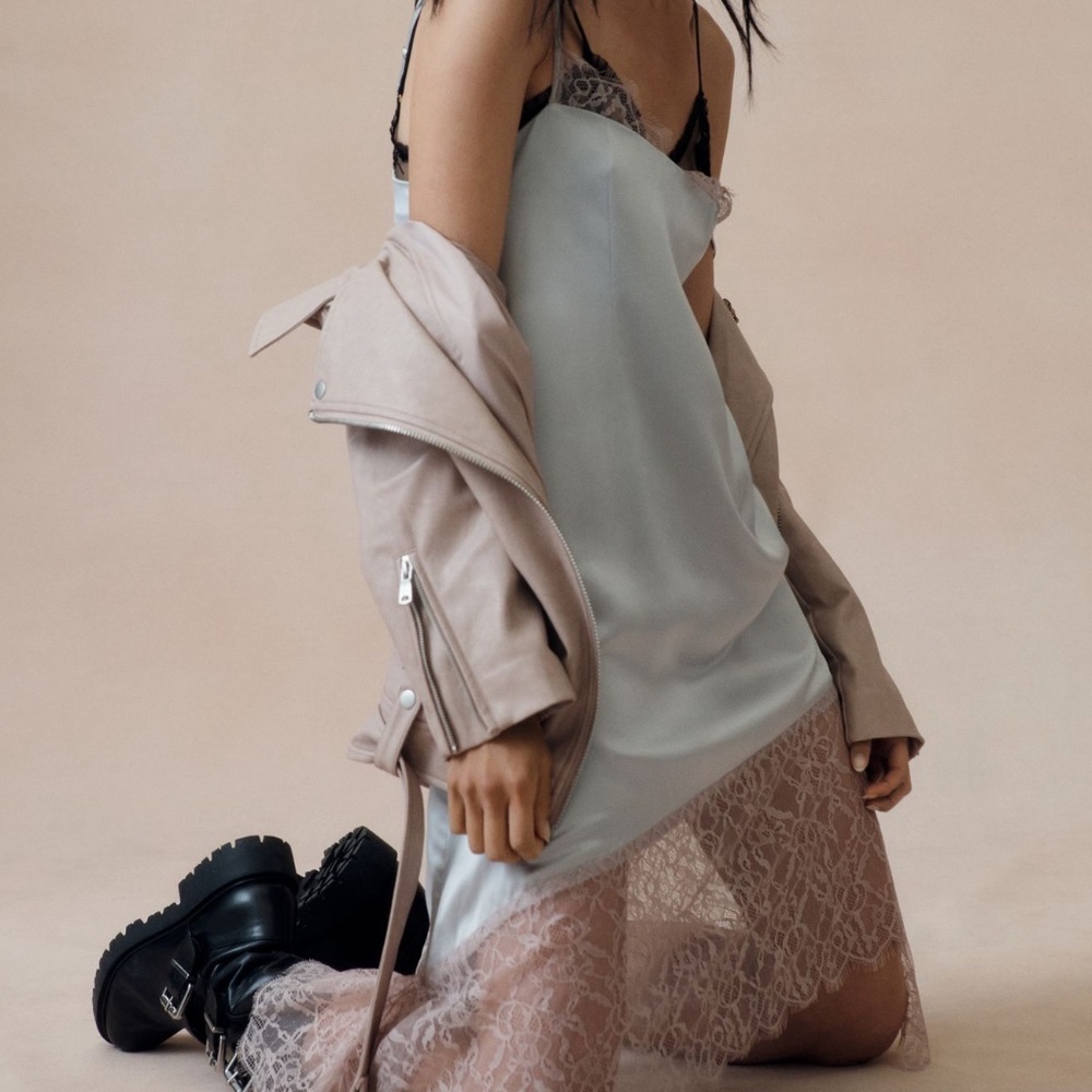 Anthropologie, Lace Trimmed silk Slip dress